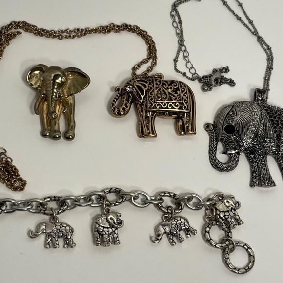 5 Piece Elephant Costume Jewelry lot -Brooch Bracelets Necklaces - Boho Safari - Picture 2 of 11